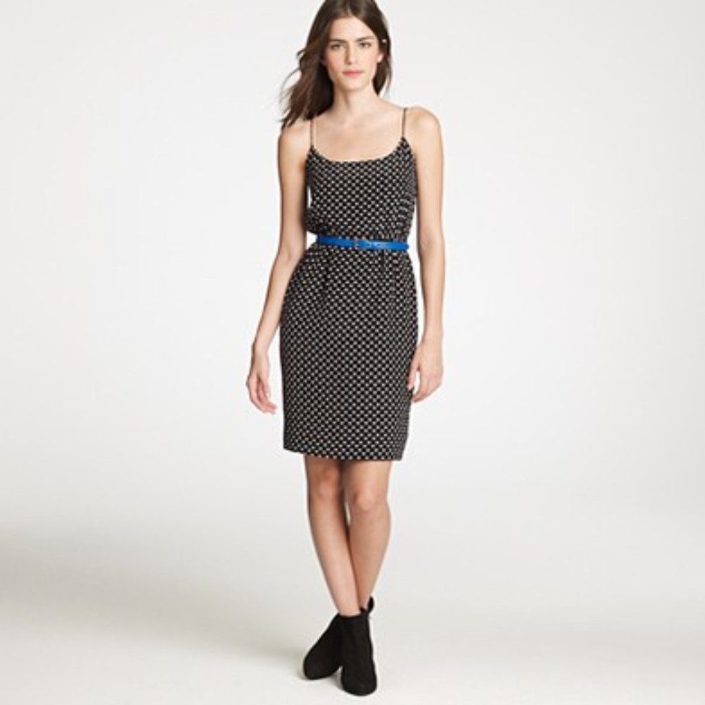 NWOT J. CREW 100% Silk Midi Dress in Polka Dot Black - Sz 2/XS